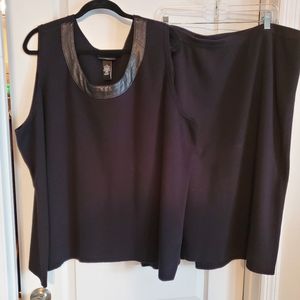 Women's Plus-Sized Faux Leather Trimmed Skirt Set